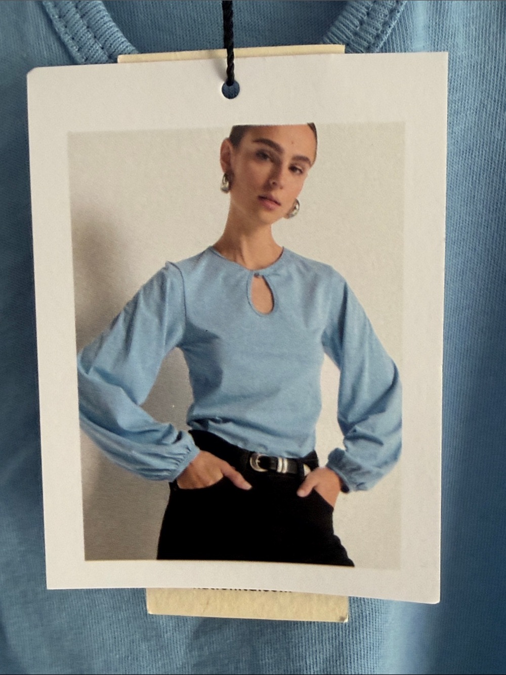 Nation Los Angeles Long-Sleeve Keyhole Top in Light Blue Medium